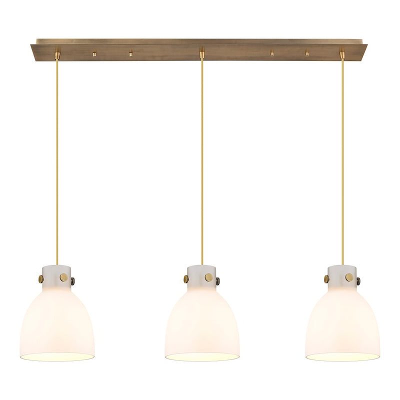 Innovations Newton Bell 3Lt 8" CL Pendant, BS/WH - 123-410-1PS-BB-G412-8WH