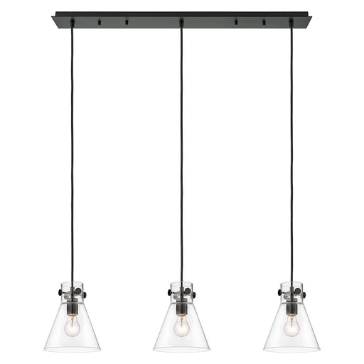 Innovations Newton Cone 3Lt 8" CL Pendant, BK/CL - 123-410-1PS-BK-G411-8CL