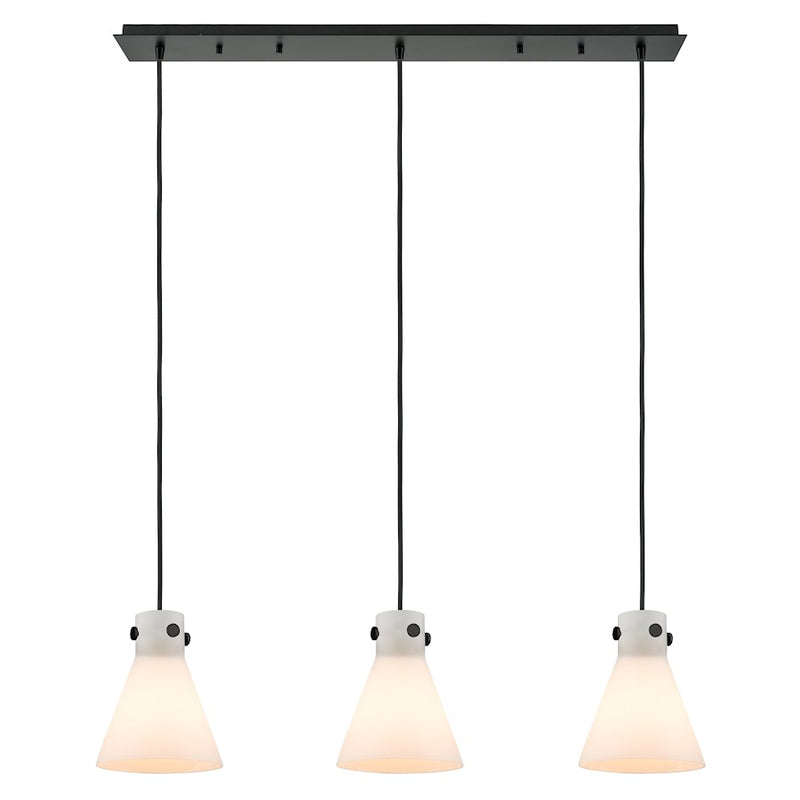Innovations Newton Cone 3Lt 8" CL Pendant, BK/WH - 123-410-1PS-BK-G411-8WH