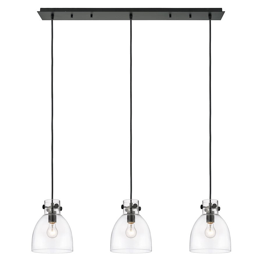Innovations Newton Bell 3Lt 8" CL Pendant, BK/CL - 123-410-1PS-BK-G412-8CL
