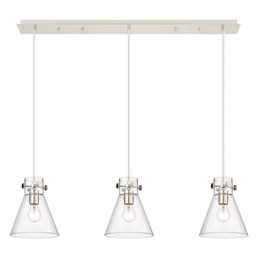 Innovations Newton Cone 3Lt 8" CL Pendant, PN/CL - 123-410-1PS-PN-G411-8CL