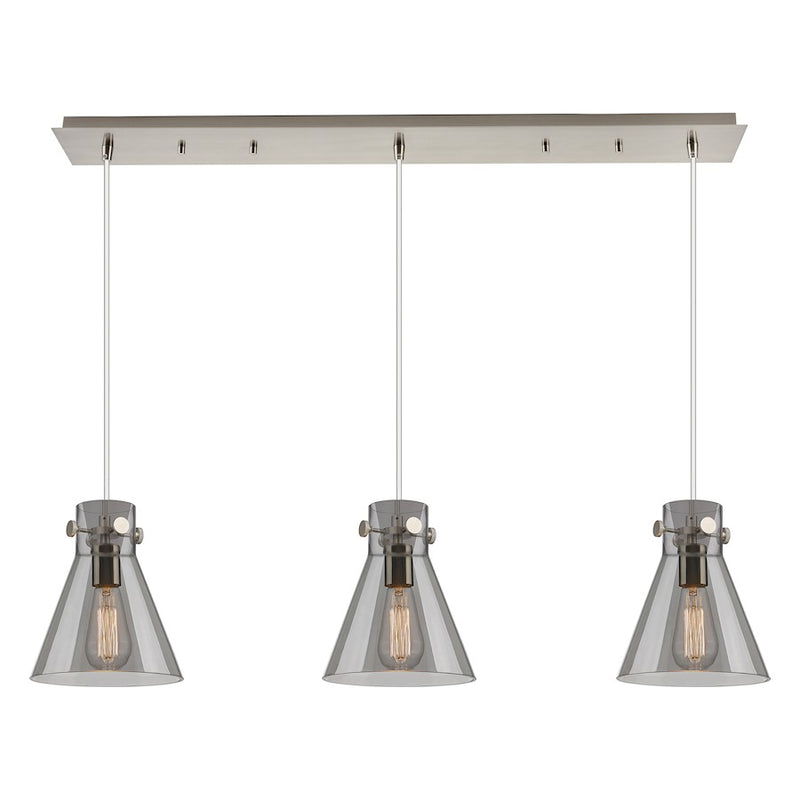 Innovations Newton Cone 3Lt 8" CL Pendant, SN/SM - 123-410-1PS-SN-G411-8SM