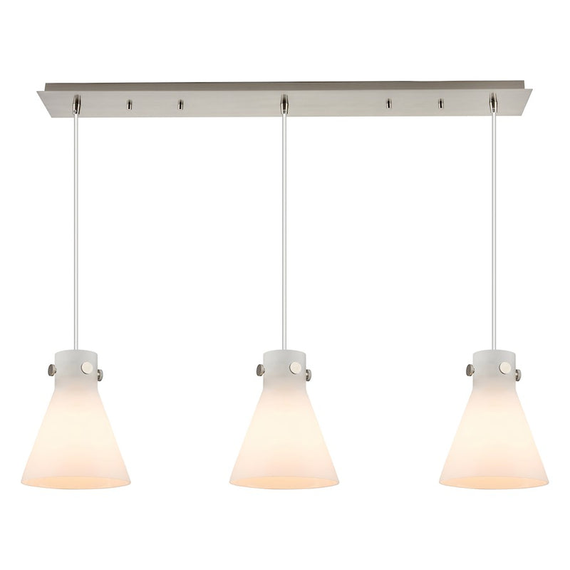 Innovations Newton Cone 3Lt 8" CL Pendant, SN/WH - 123-410-1PS-SN-G411-8WH