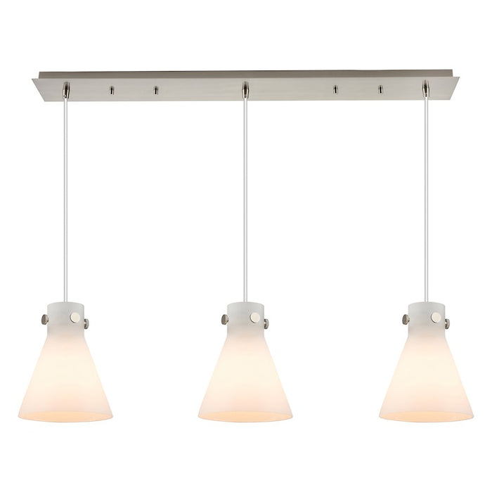Innovations Newton Cone 3Lt 8" CL Pendant, SN/WH - 123-410-1PS-SN-G411-8WH