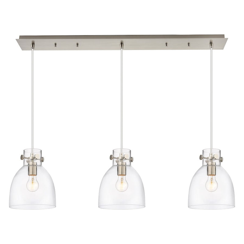Innovations Newton Bell 3Lt 8" CL Pendant, SN/CL - 123-410-1PS-SN-G412-8CL