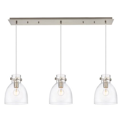 Innovations Newton Bell 3Lt 8" CL Pendant, SN/CL - 123-410-1PS-SN-G412-8CL