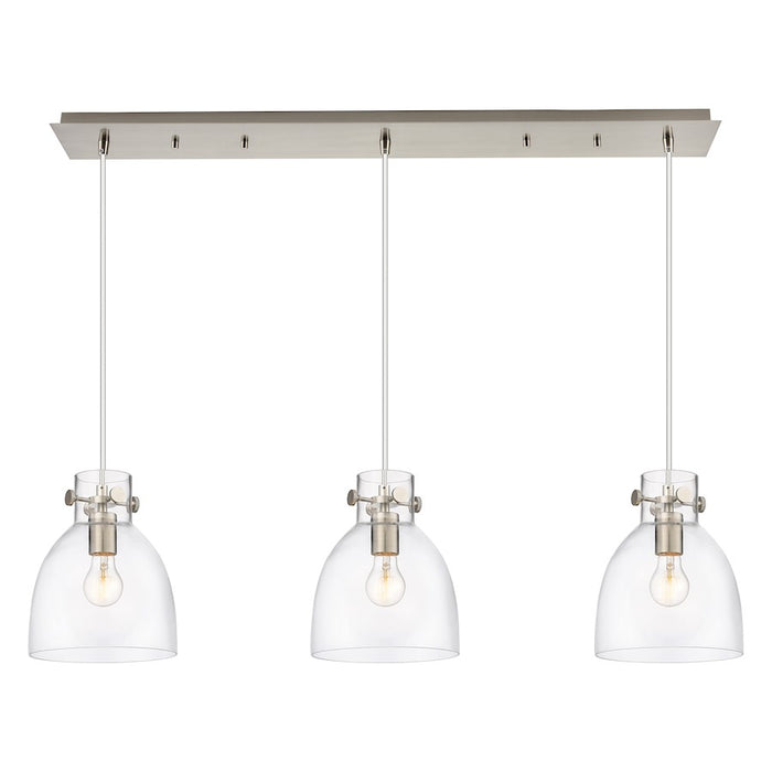 Innovations Newton Bell 3Lt 8" CL Pendant, SN/CL - 123-410-1PS-SN-G412-8CL