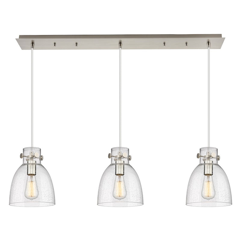 Innovations Newton Bell 3Lt 8" CL Pendant, SN/SD - 123-410-1PS-SN-G412-8SDY
