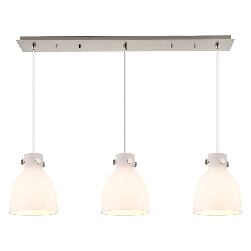 Innovations Newton Bell 3Lt 8" CL Pendant, SN/WH - 123-410-1PS-SN-G412-8WH
