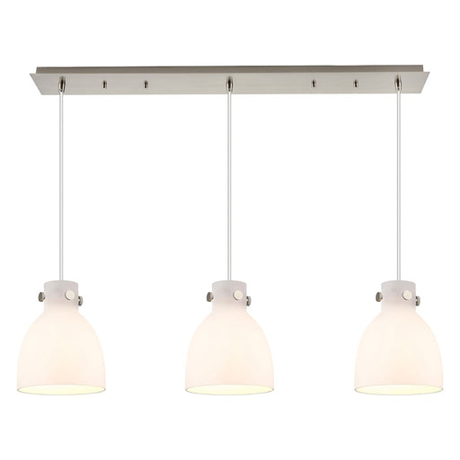 Innovations Newton Bell 3Lt 8" CL Pendant, SN/WH - 123-410-1PS-SN-G412-8WH