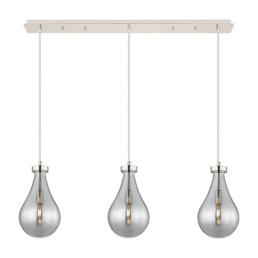 Innovations Owego 37in 3-Light Linear Pendant | Art Deco Polished Nickel and Light Smoke Teardrop Glass | Kitchen Island & | Model 123-451-1P-PN-G451-7SM
