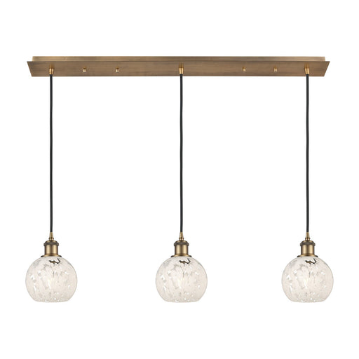 Innovations White Mouchette 38in 3-Light Linear Pendant | Art Deco Brushed Brass Steel and Clear Glass | Kitchen Island & | Model 123B-3P-BB-G1216-6WM