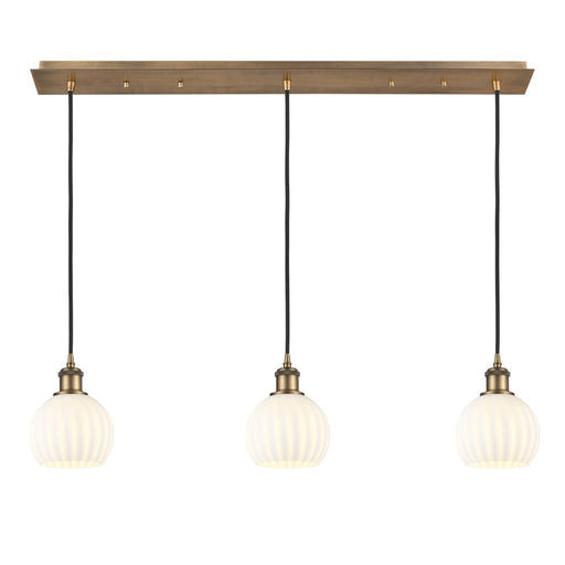 Innovations White Venetian 38in 3-Light Linear Pendant | Art Deco Brushed Brass Steel and Clear Glass | Kitchen Island & | Model 123B-3P-BB-G1217-6WV