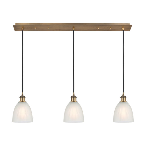 Innovations Castile 38in 3-Light Linear Pendant | Art Deco Brushed Brass and White Glass | Kitchen Island & Dining Room | Model 123B-3P-BB-G381