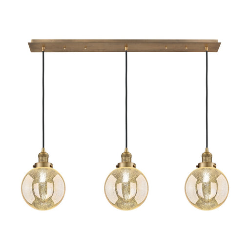 Innovations Beacon 40in 3-Light Linear Pendant | Art Deco Brushed Brass Steel and Mercury Seeded Glass | Kitchen Island & Dining | Model 123F-3P-BB-G208-8