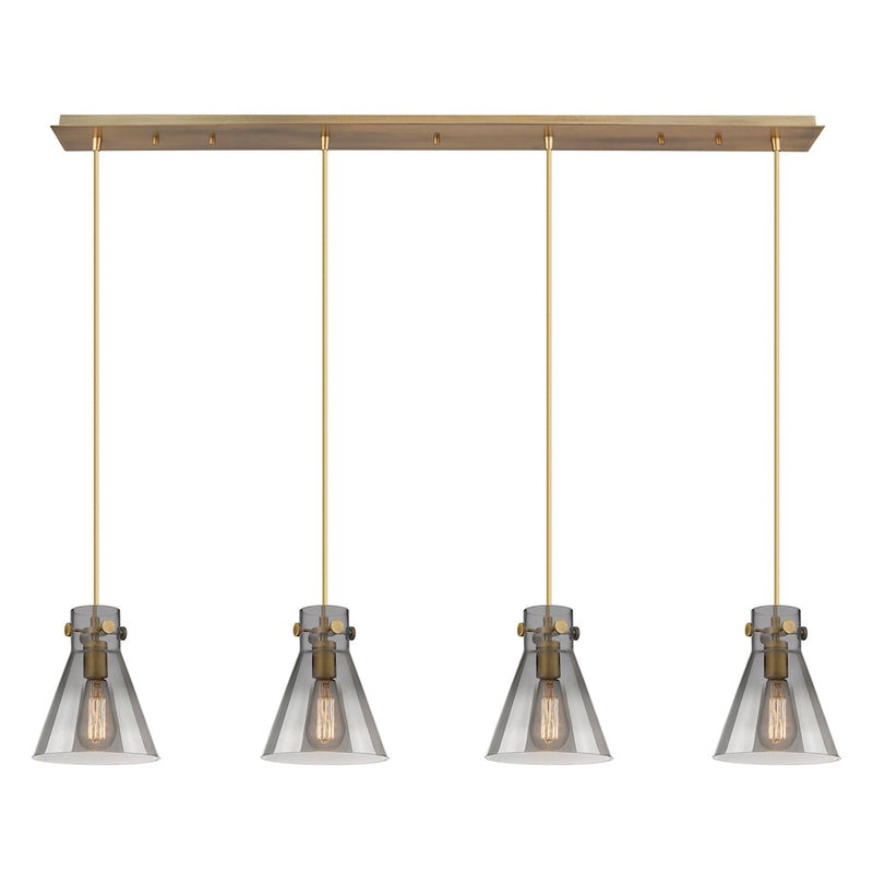 Innovations Newton Cone 4Lt 8" CL Pendant, BS/SM - 124-410-1PS-BB-G411-8SM