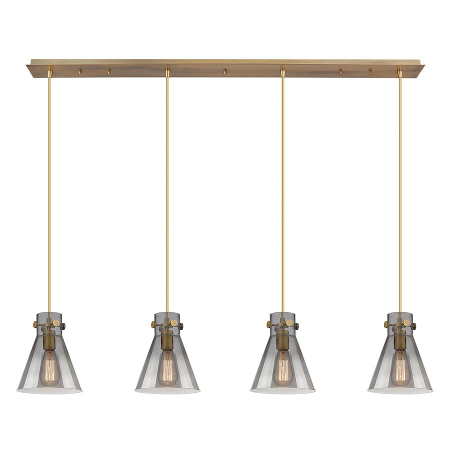 Innovations Newton Cone 4Lt 8" CL Pendant, BS/SM - 124-410-1PS-BB-G411-8SM