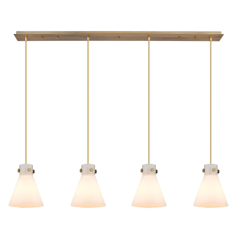 Innovations Newton Cone 4Lt 8" CL Pendant, BS/WH - 124-410-1PS-BB-G411-8WH