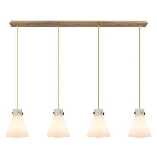 Innovations Newton Cone 4Lt 8" CL Pendant, BS/WH - 124-410-1PS-BB-G411-8WH