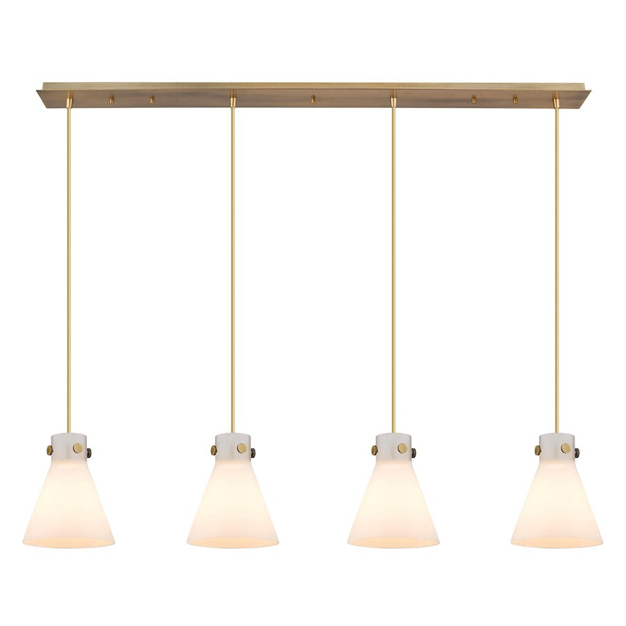 Innovations Newton Cone 4Lt 8" CL Pendant, BS/WH - 124-410-1PS-BB-G411-8WH