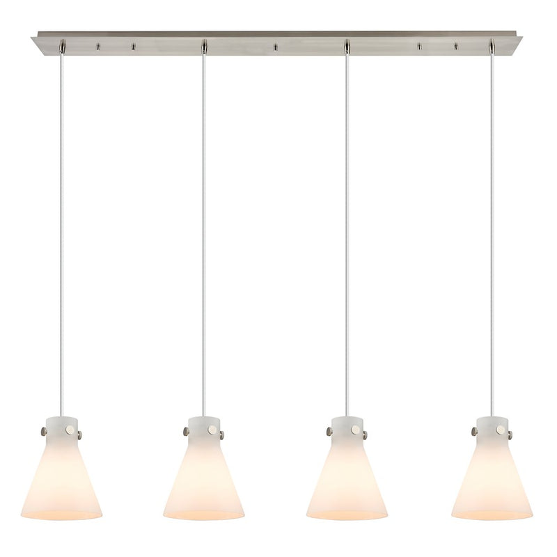 Innovations Newton Cone 4Lt 8" CL Pendant, SN/WH - 124-410-1PS-SN-G411-8WH