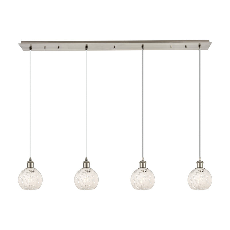 Innovations White Mouchette 50in 4-Light Linear Pendant | Art Deco Brushed Satin Nickel and Clear Glass | Kitchen Island & | Model 124B-4P-SN-G1216-6WM