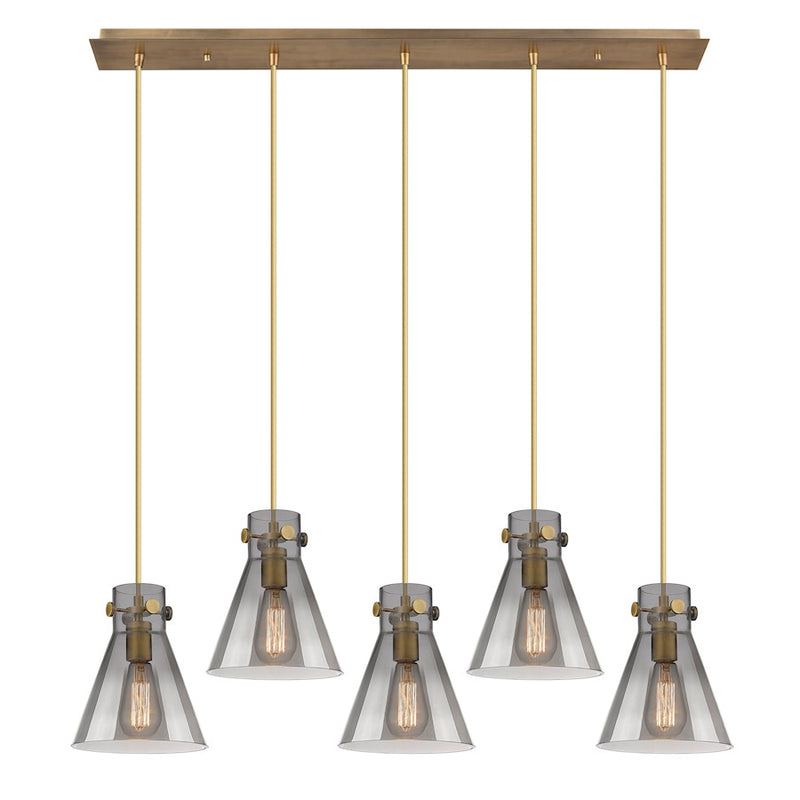 Innovations Newton Cone 5Lt 8" CL Pendant, BS/SM - 125-410-1PS-BB-G411-8SM