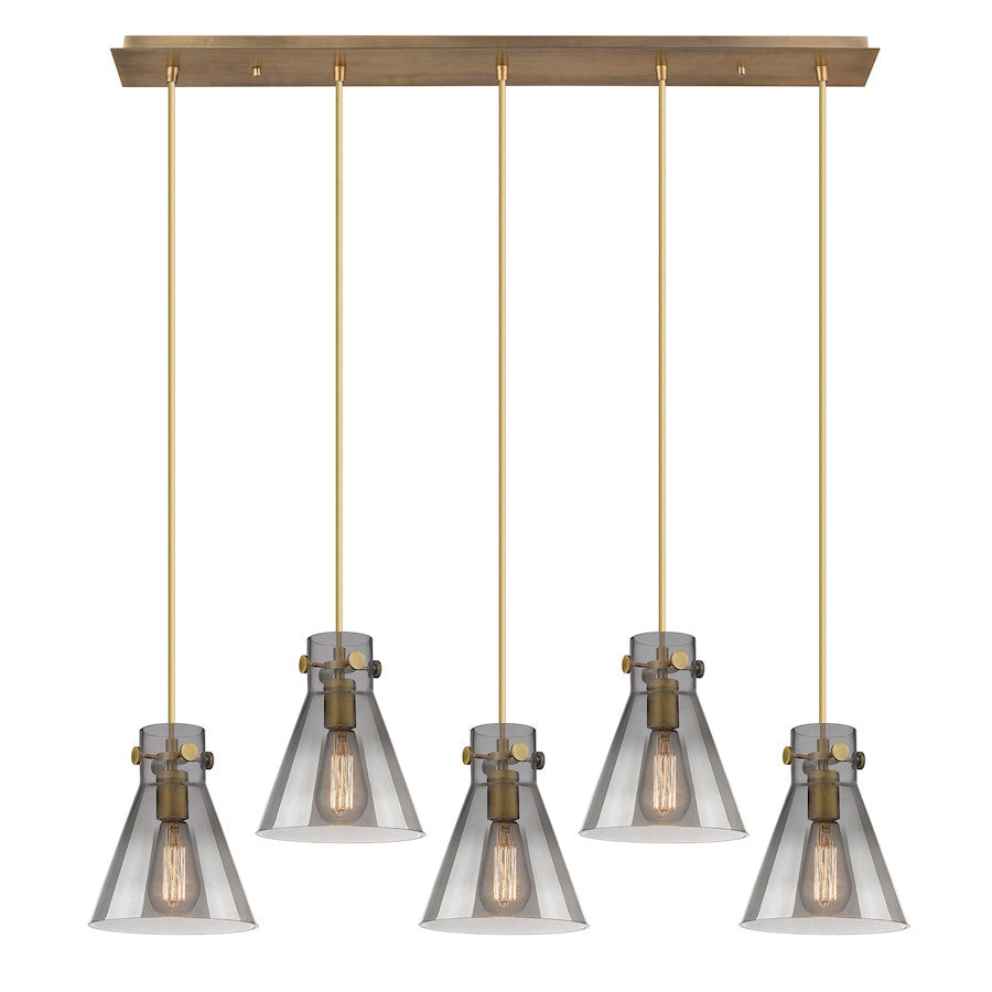 Innovations Newton Cone 5Lt 8" CL Pendant, BS/SM - 125-410-1PS-BB-G411-8SM