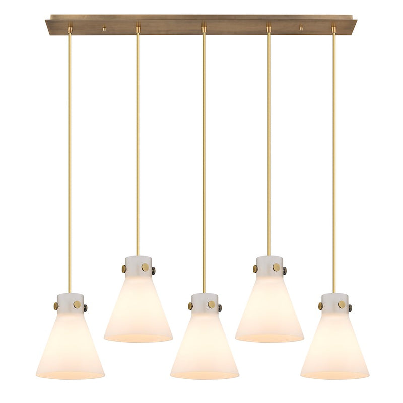 Innovations Newton Cone 5Lt 8" CL Pendant, BS/WH - 125-410-1PS-BB-G411-8WH