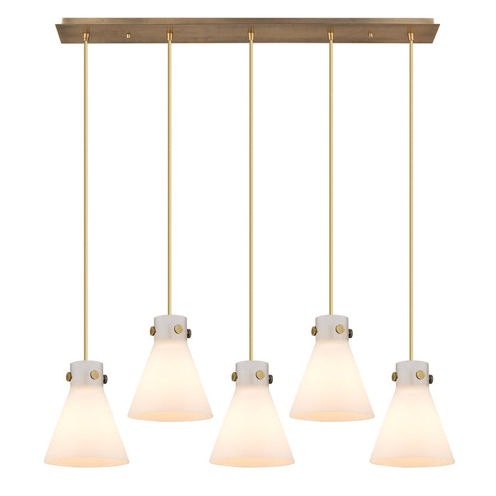 Innovations Newton Cone 5Lt 8" CL Pendant, BS/WH - 125-410-1PS-BB-G411-8WH