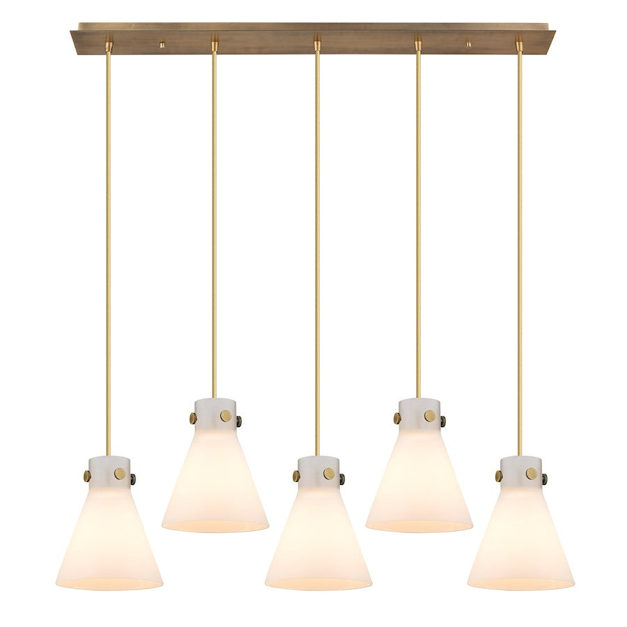 Innovations Newton Cone 5Lt 8" CL Pendant, BS/WH - 125-410-1PS-BB-G411-8WH