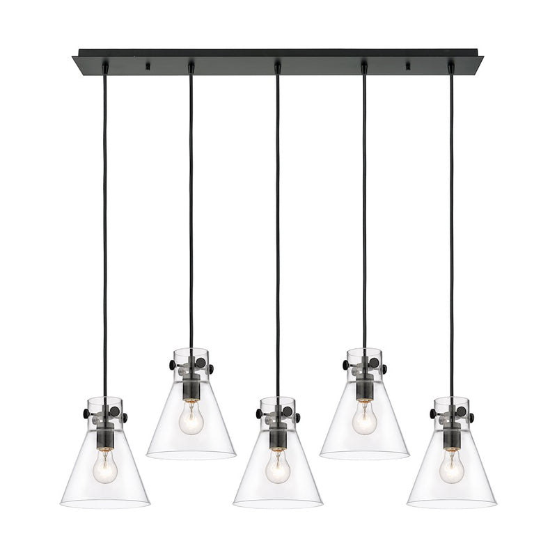Innovations Newton Cone 5Lt 8" CL Pendant, BK/CL - 125-410-1PS-BK-G411-8CL