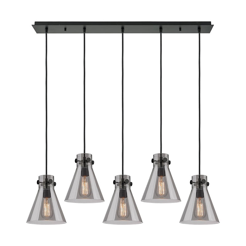 Innovations Newton Cone 5Lt 8" CL Pendant, BK/SM - 125-410-1PS-BK-G411-8SM
