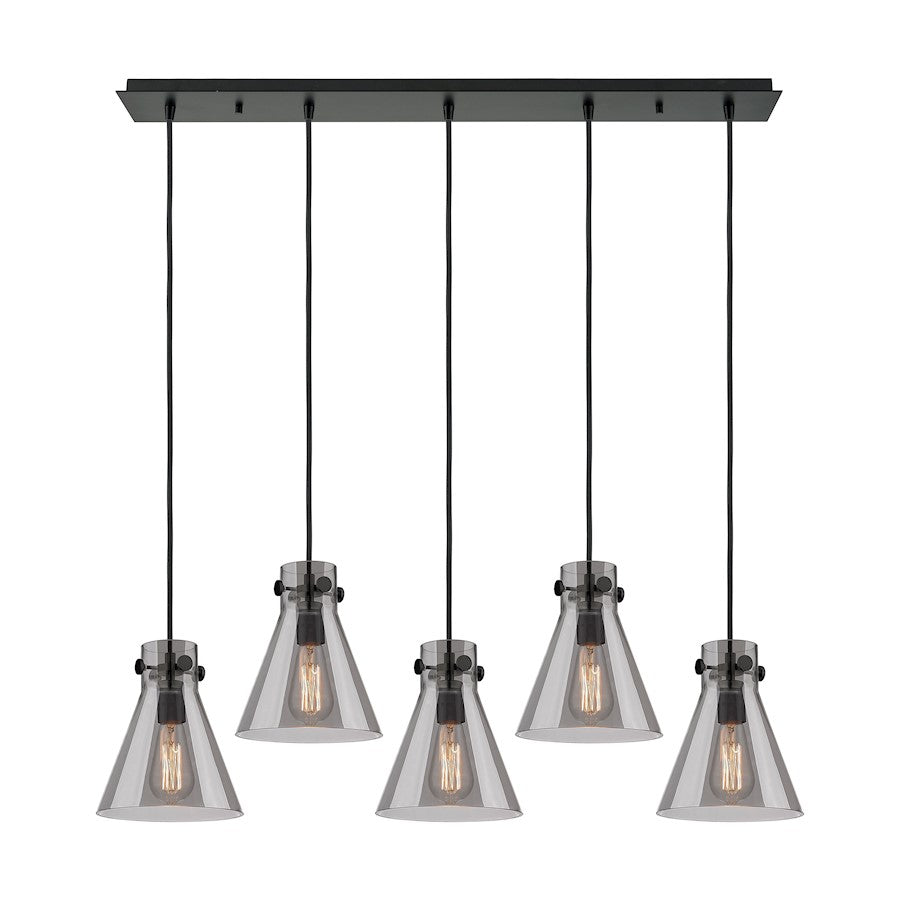 Innovations Newton Cone 5Lt 8" CL Pendant, BK/SM - 125-410-1PS-BK-G411-8SM