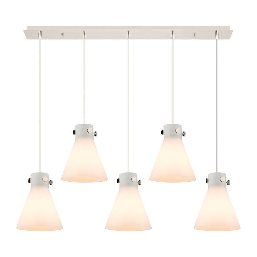 Innovations Newton Cone 5Lt 8" CL Pendant, PN/WH - 125-410-1PS-PN-G411-8WH