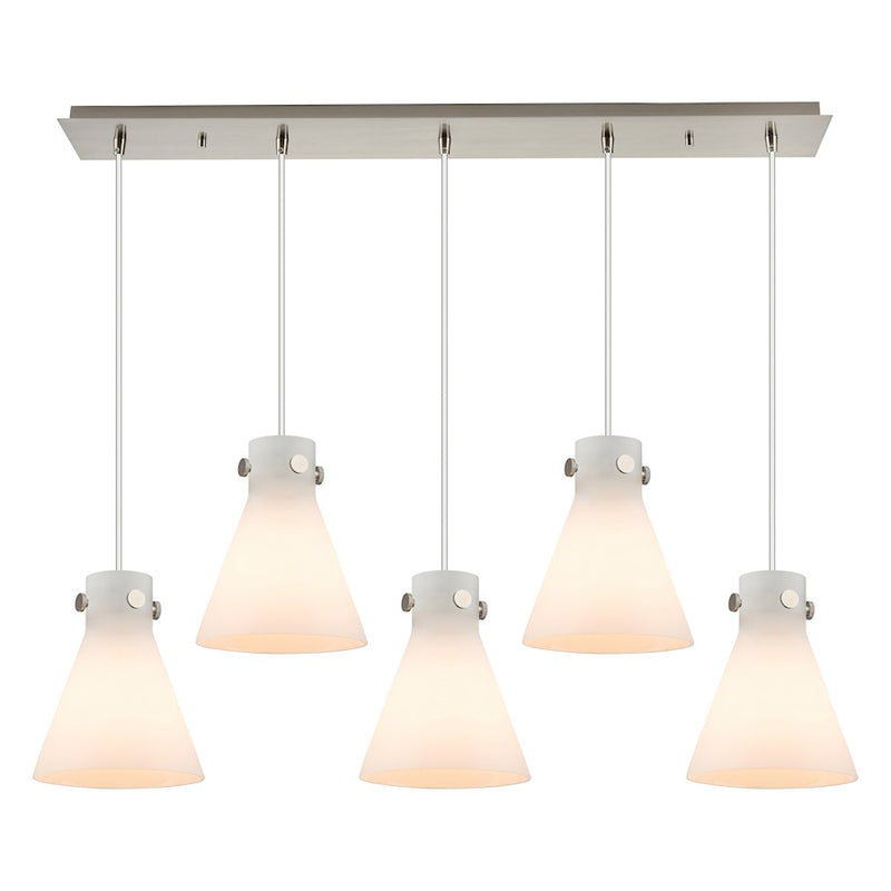 Innovations Newton Cone 5Lt 8" CL Pendant, SN/WH - 125-410-1PS-SN-G411-8WH