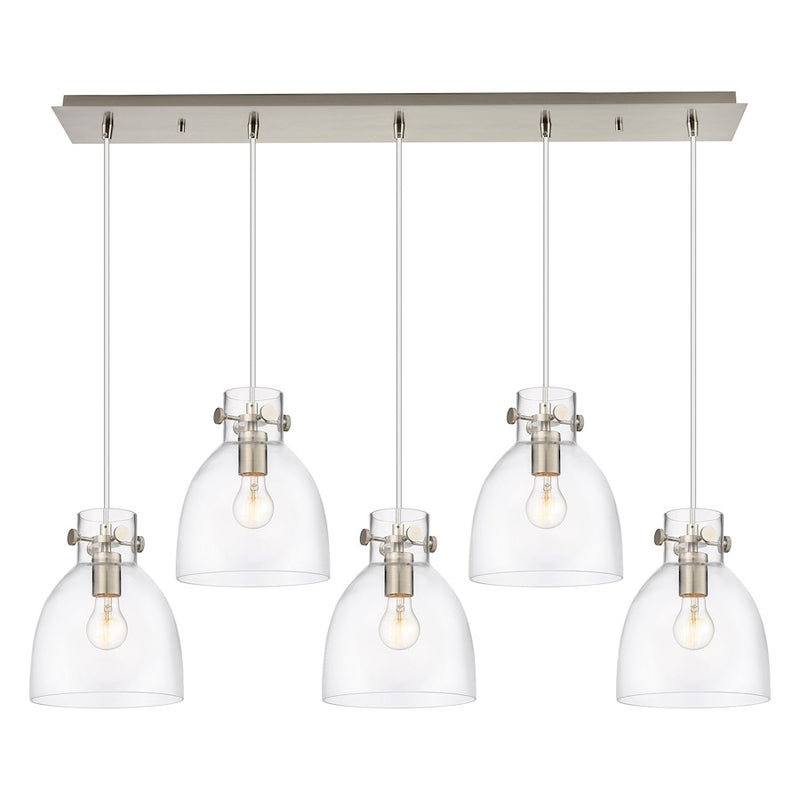 Innovations Newton Bell 5Lt 8" CL Pendant, SN/CL - 125-410-1PS-SN-G412-8CL
