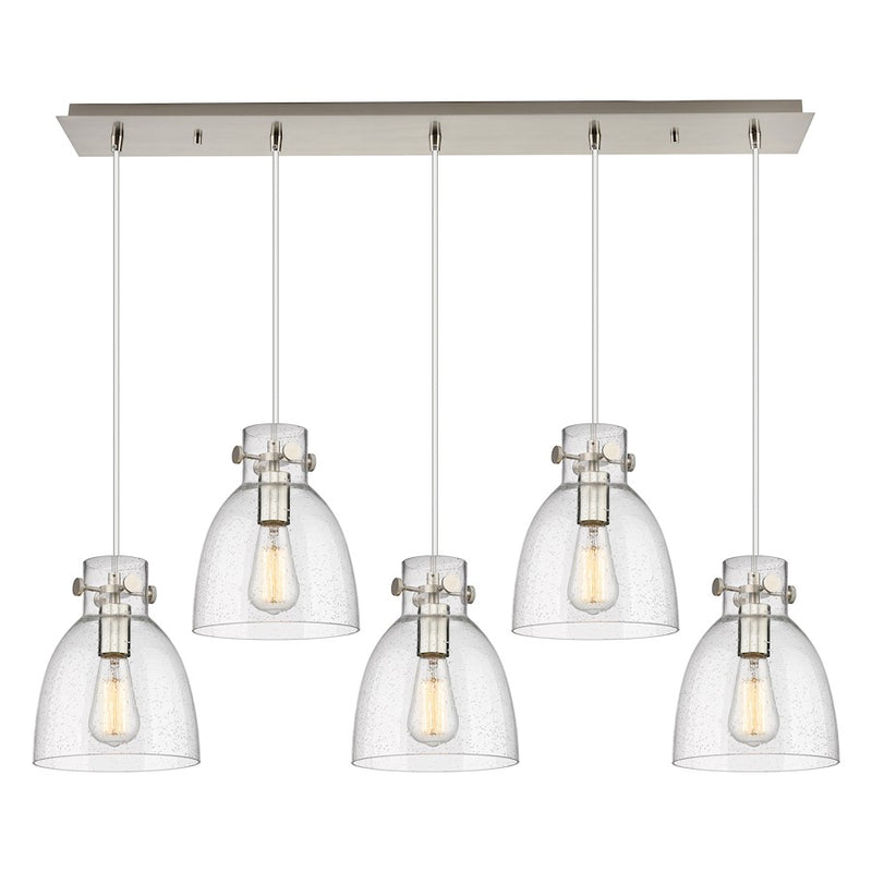 Innovations Newton Bell 5Lt 8" CL Pendant, SN/SD - 125-410-1PS-SN-G412-8SDY