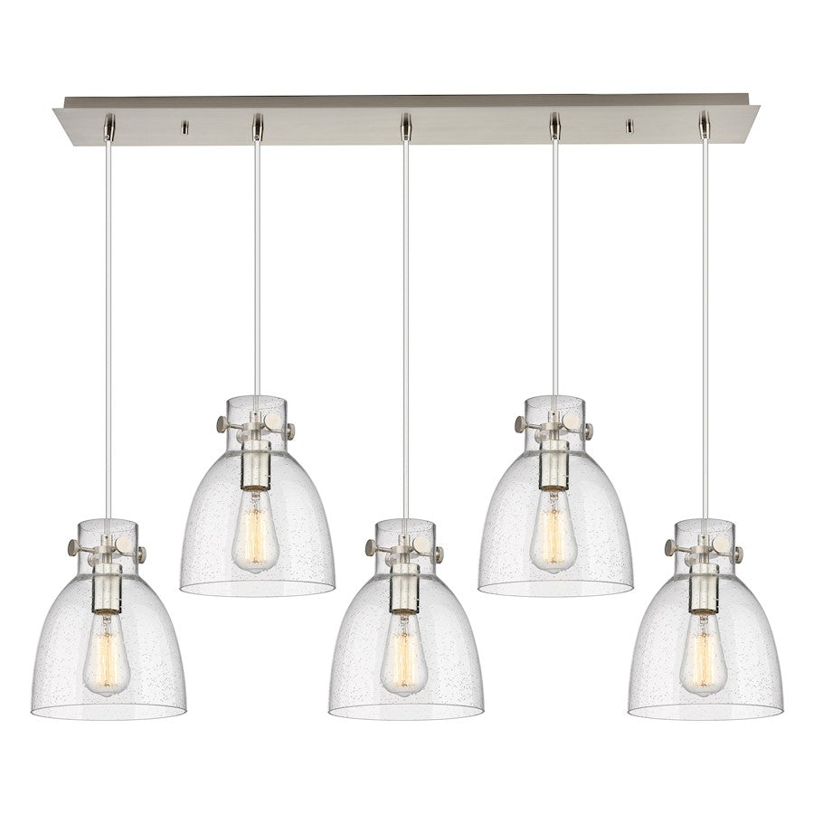 Innovations Newton Bell 5Lt 8" CL Pendant, SN/SD - 125-410-1PS-SN-G412-8SDY