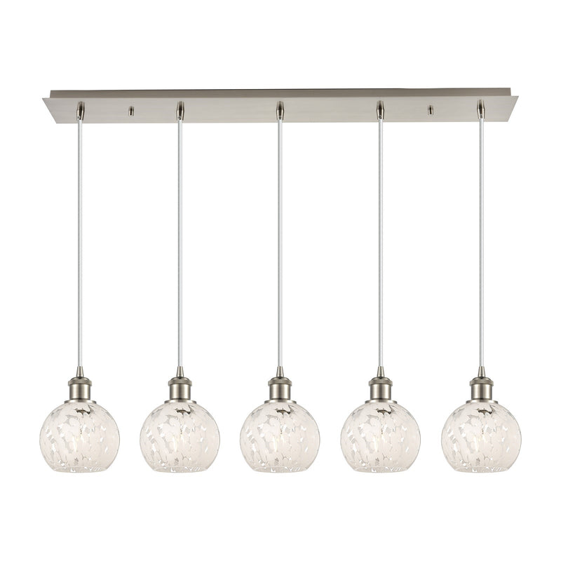 Innovations White Mouchette 38in 5-Light Linear Pendant | Art Deco Brushed Satin Nickel and Clear Glass | Kitchen Island & | Model 125B-5P-SN-G1216-6WM