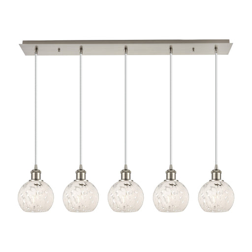 Innovations White Mouchette 38in 5-Light Linear Pendant | Art Deco Brushed Satin Nickel and Clear Glass | Kitchen Island & | Model 125B-5P-SN-G1216-6WM