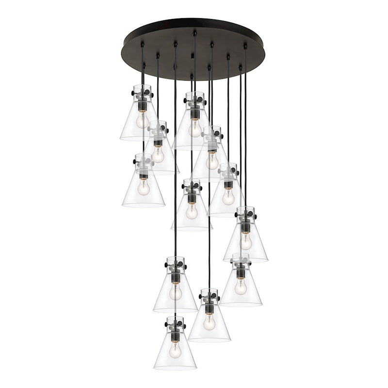 Innovations Newton-C 12Lt 8" CM Pendant, 24" Cpy, B/CL - 126-410-1PS-BK-G411-8CL