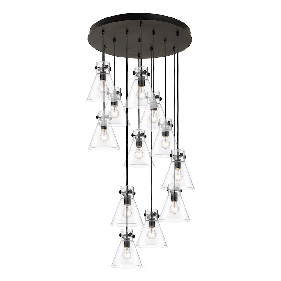 Innovations Newton-C 12Lt 8" CM Pendant, 24" Cpy, B/CL - 126-410-1PS-BK-G411-8CL