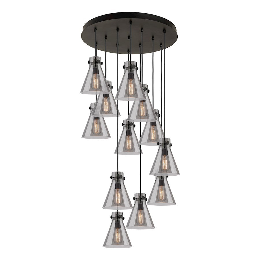 Innovations Newton-C 12Lt 8" CM Pendant, 24" Cpy, B/SM - 126-410-1PS-BK-G411-8SM