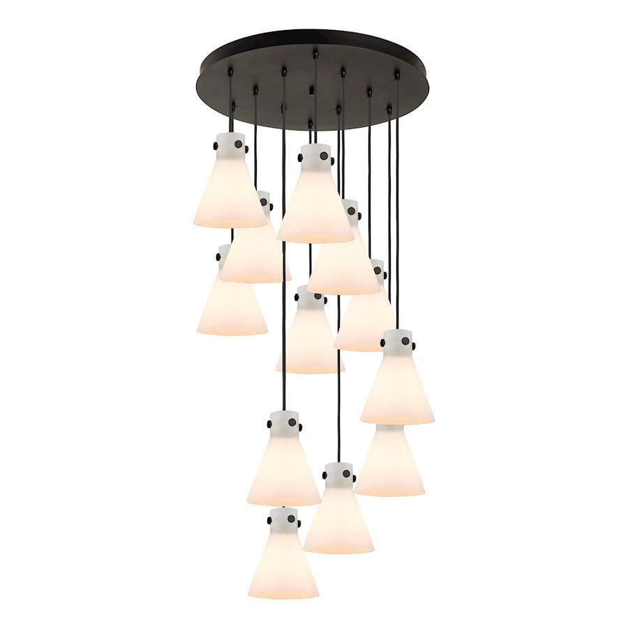 Innovations Newton-C 12Lt 8" CM Pendant, 24" Cpy, B/W - 126-410-1PS-BK-G411-8WH
