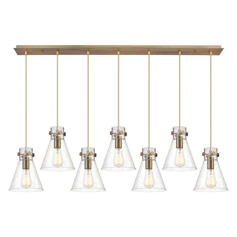 Innovations Newton Cone 7Lt 8" CL Pendant, BS/SD - 127-410-1PS-BB-G411-8SDY