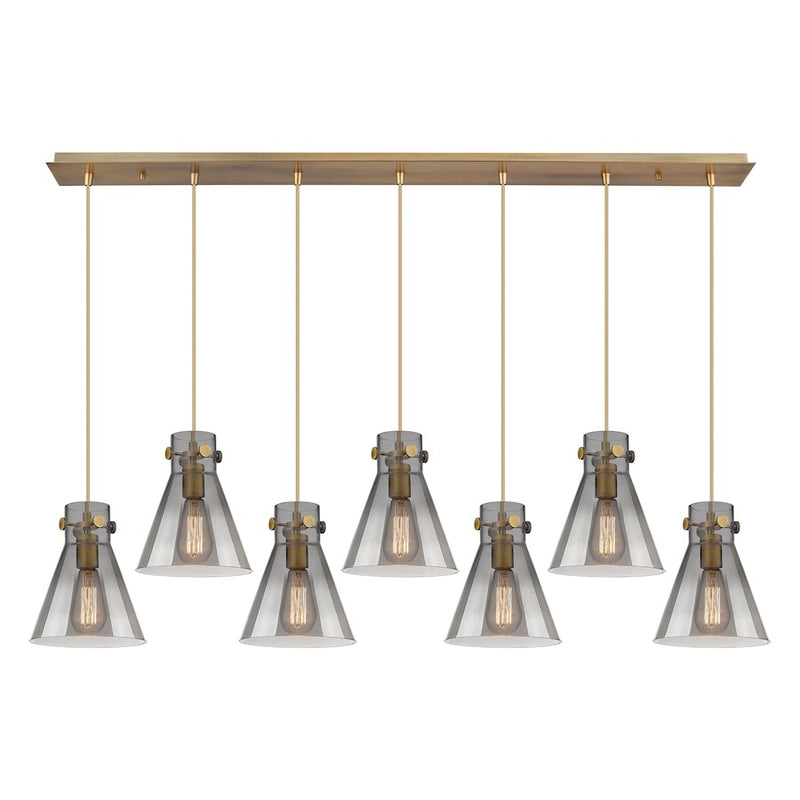 Innovations Newton Cone 7Lt 8" CL Pendant, BS/SM - 127-410-1PS-BB-G411-8SM
