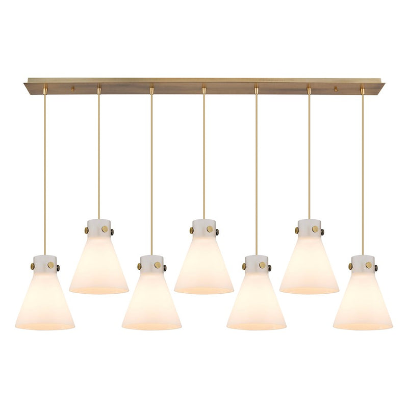 Innovations Newton Cone 7Lt 8" CL Pendant, BS/WH - 127-410-1PS-BB-G411-8WH