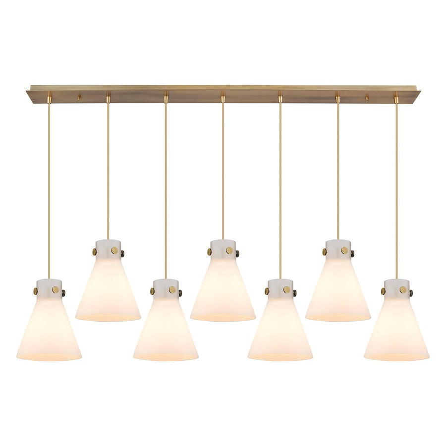 Innovations Newton Cone 7Lt 8" CL Pendant, BS/WH - 127-410-1PS-BB-G411-8WH