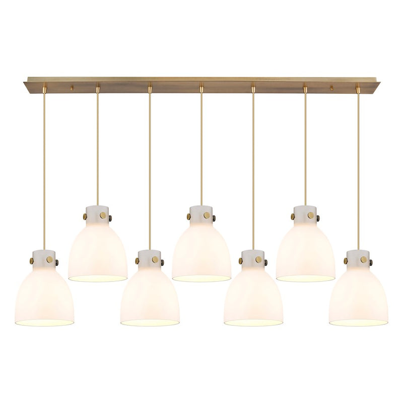 Innovations Newton Bell 7Lt 8" CL Pendant, BS/WH - 127-410-1PS-BB-G412-8WH